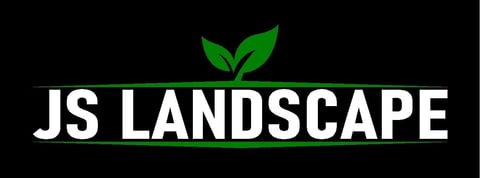 JS Landscape logo with white text and green leaf icon on black background